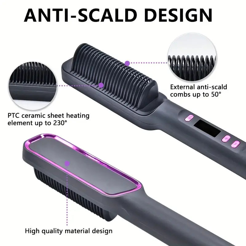 2-in-1 Electric Hair Straightener & Curler - Heated Brush Comb ( Random Color)