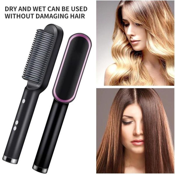 2-in-1 Electric Hair Straightener & Curler - Heated Brush Comb ( Random Color)