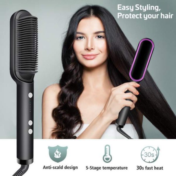 2-in-1 Electric Hair Straightener & Curler - Heated Brush Comb ( Random Color)